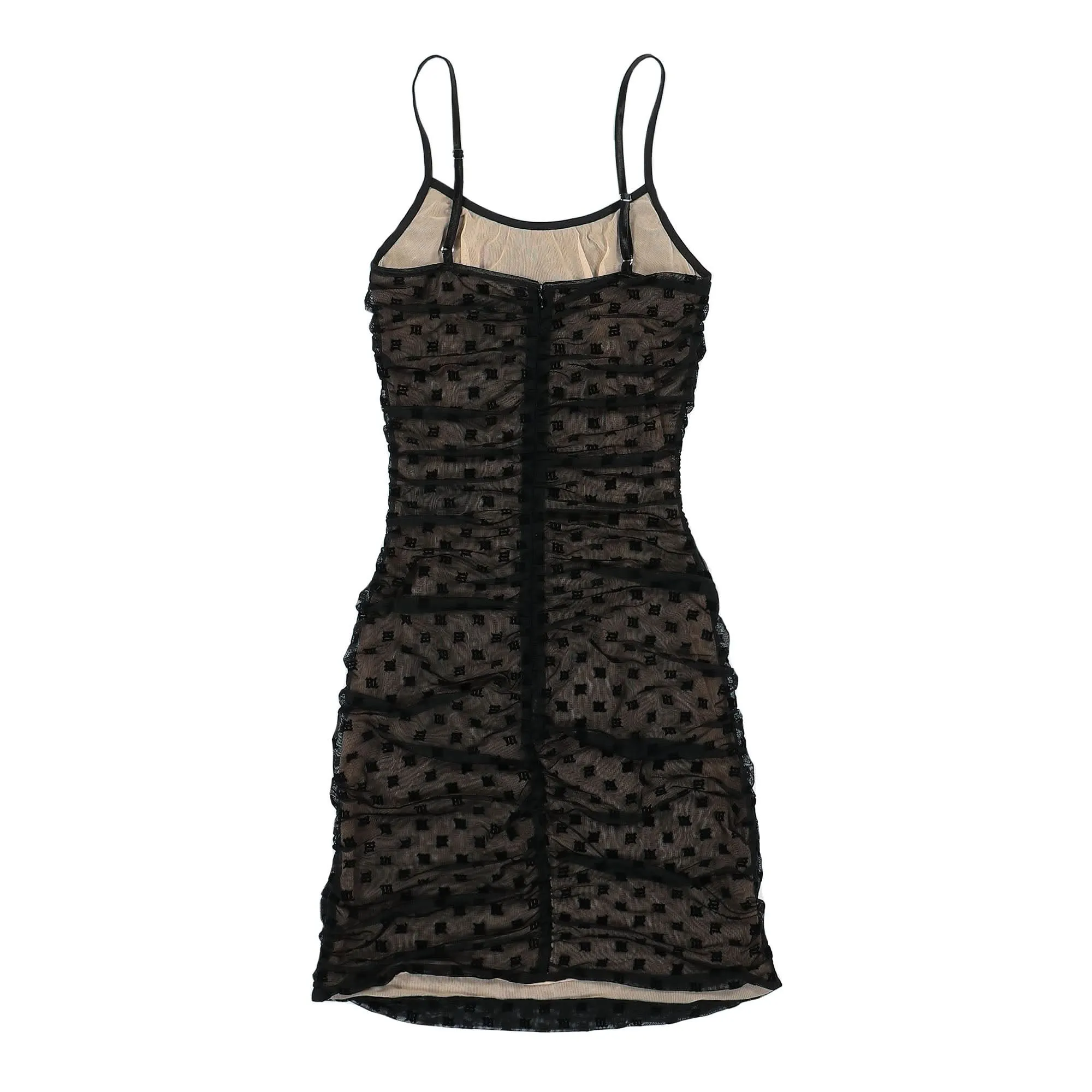 Mesh Monogram Draped Mini Dress
