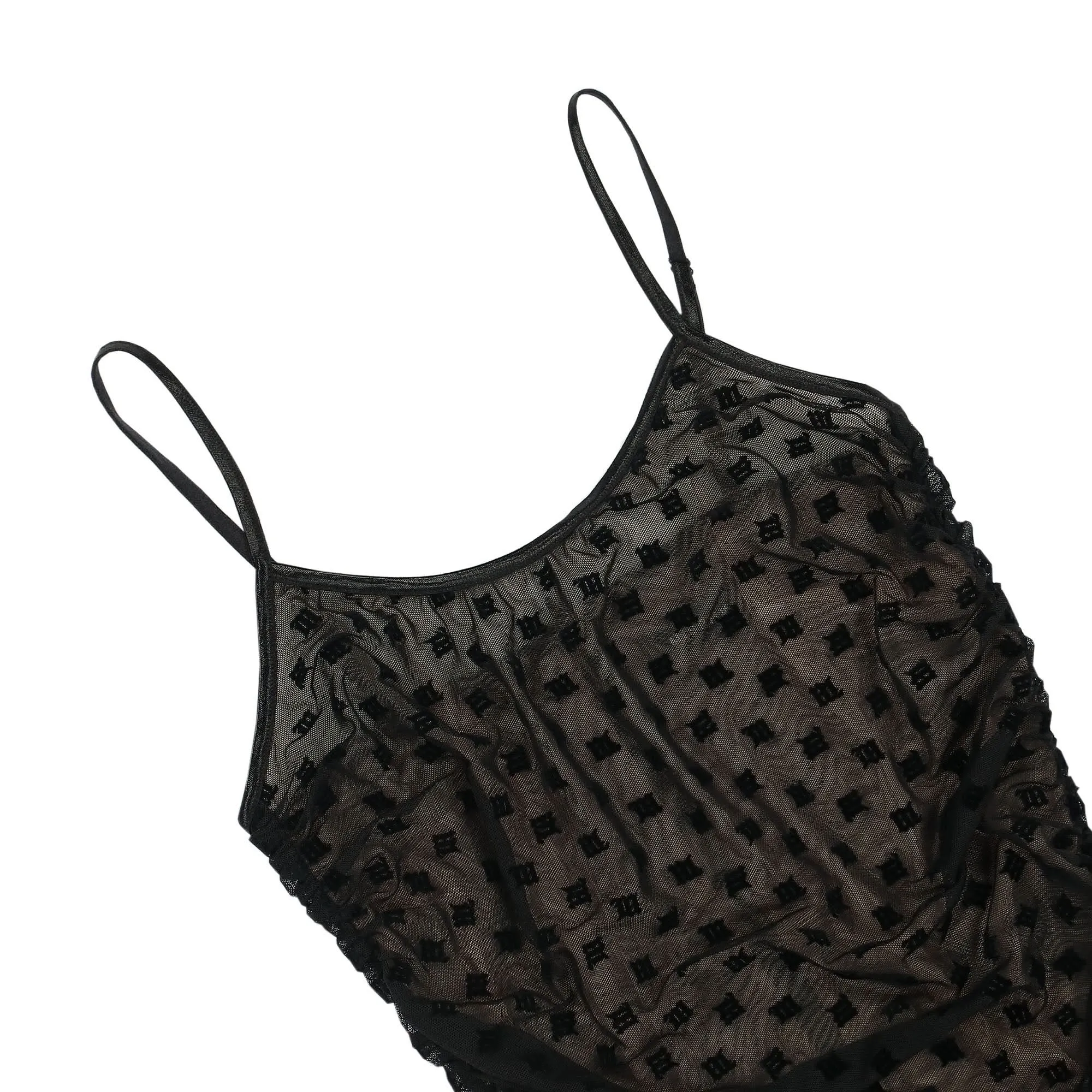 Mesh Monogram Draped Mini Dress