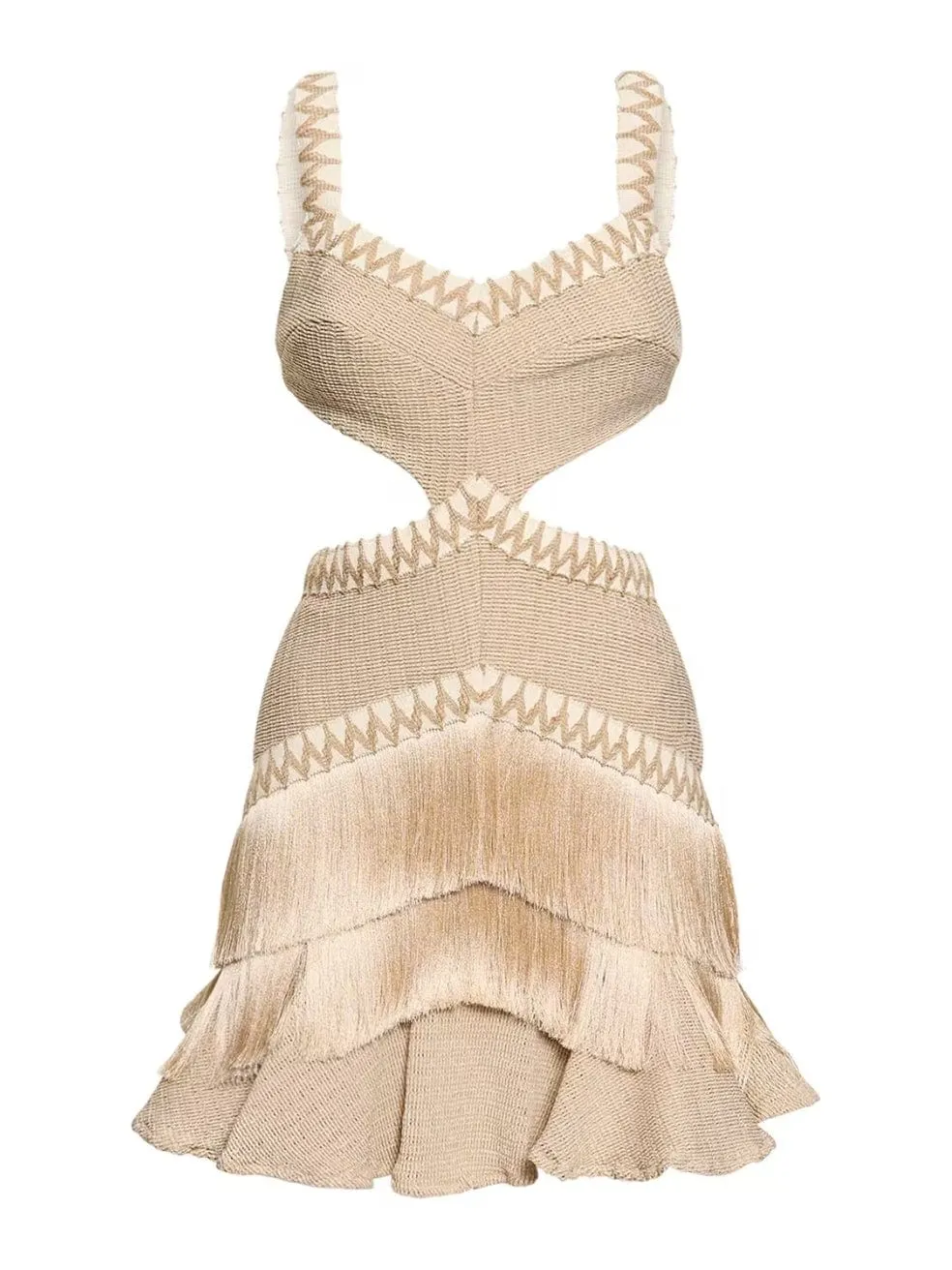 Metallic Fringe Cut-Out Mini Dress