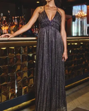 Metallic Plunging Maxi Dress