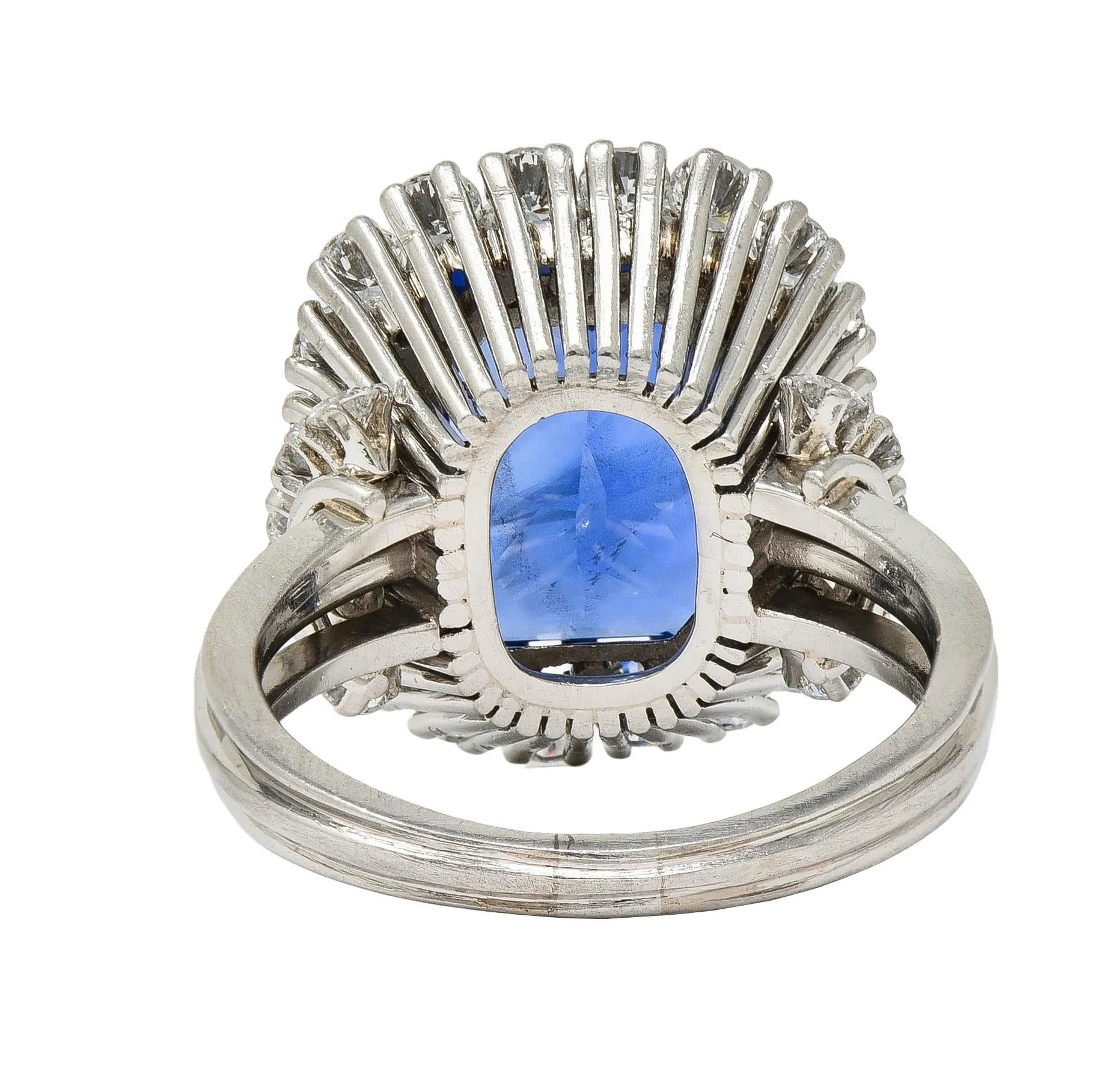 Mid-Century 11.10 CTW No Heat Ceylon Sapphire Diamond Platinum Vintage Halo Ring CD