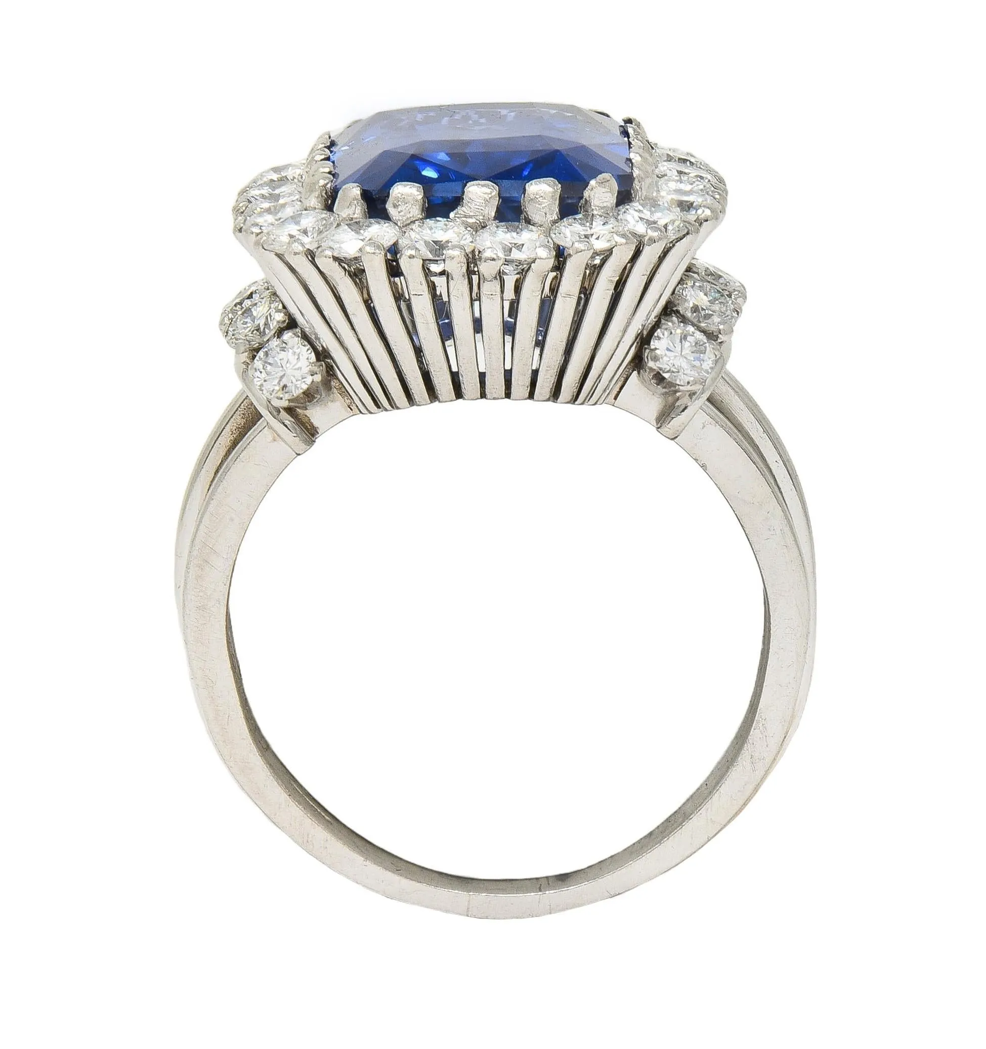 Mid-Century 11.10 CTW No Heat Ceylon Sapphire Diamond Platinum Vintage Halo Ring CD