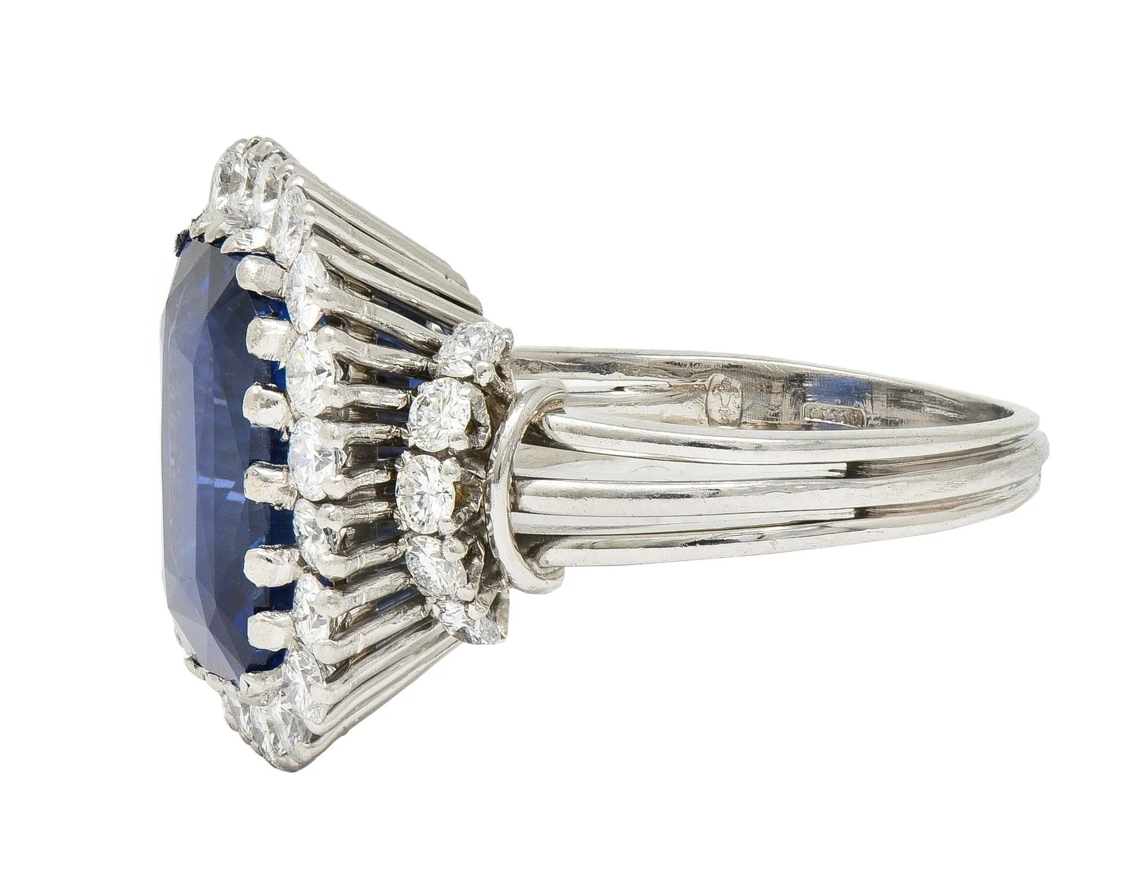 Mid-Century 11.10 CTW No Heat Ceylon Sapphire Diamond Platinum Vintage Halo Ring CD