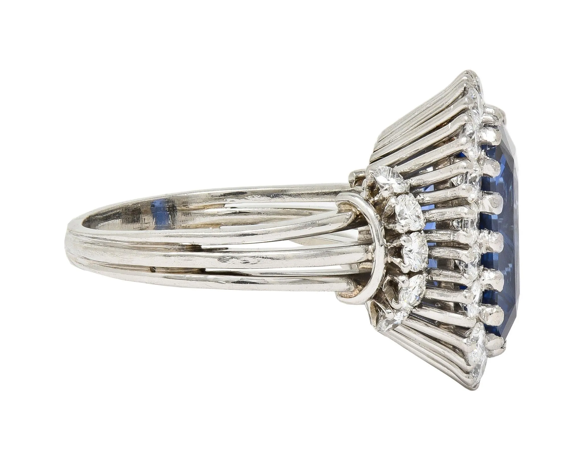 Mid-Century 11.10 CTW No Heat Ceylon Sapphire Diamond Platinum Vintage Halo Ring CD
