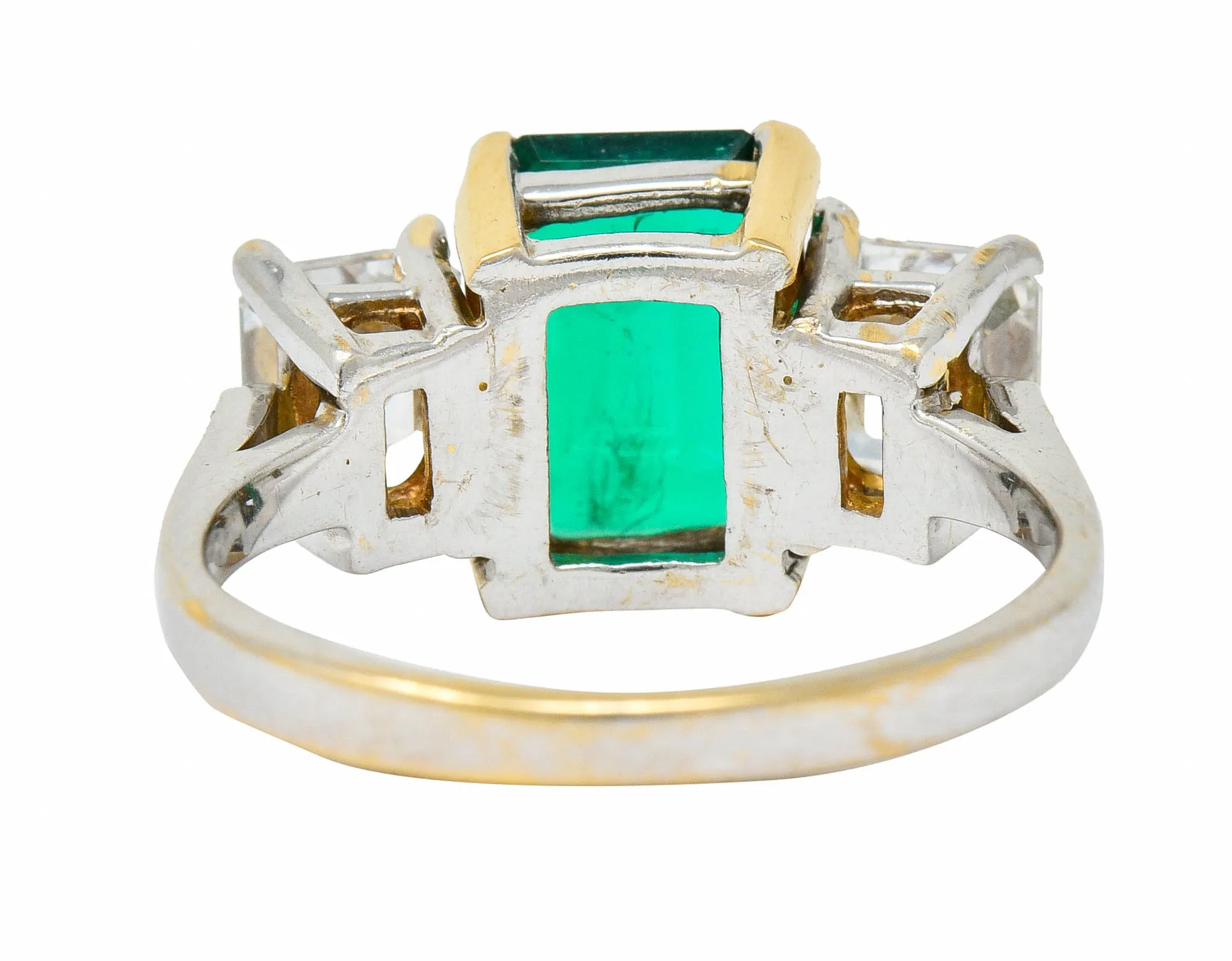 Mid-Century 3.28 CTW Colombian Emerald Asscher Diamond 18 Karat Gold Ring AGL