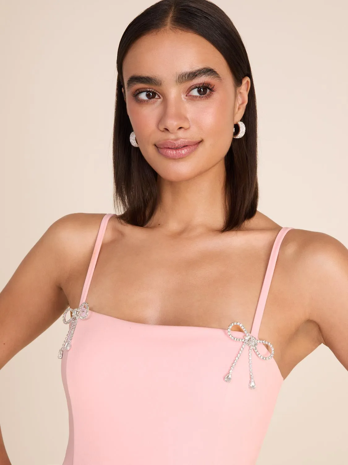 Midi Sheath Dress With Rhinestone Bows