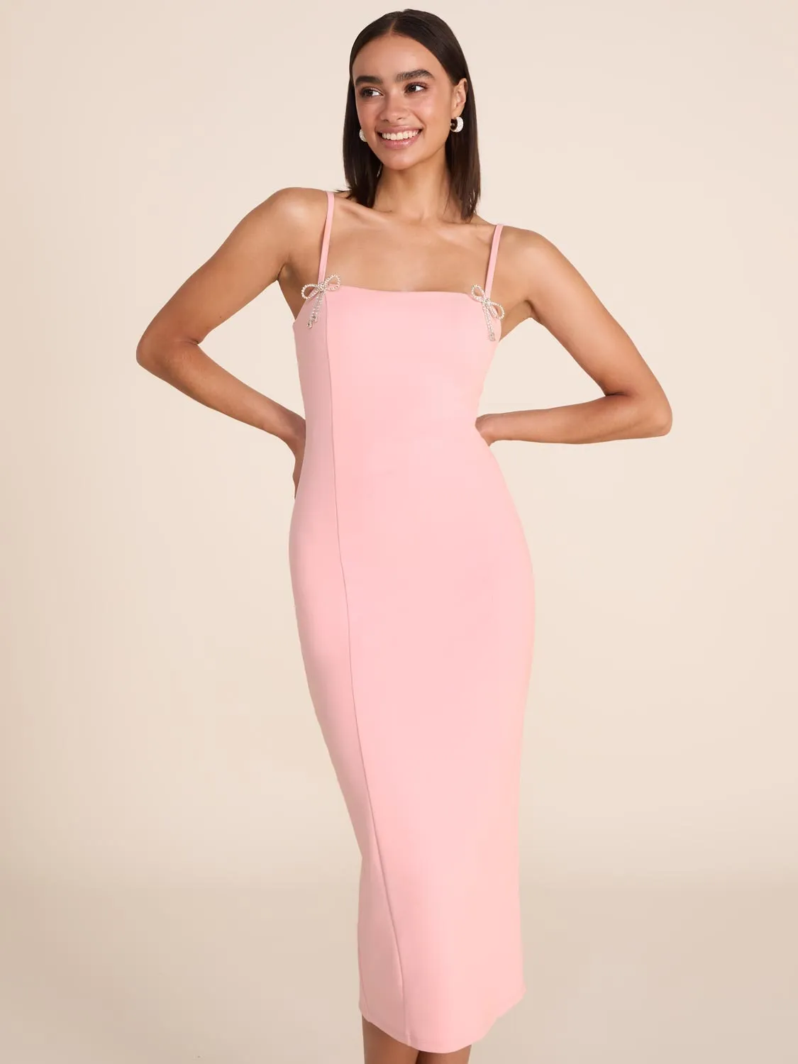 Midi Sheath Dress With Rhinestone Bows