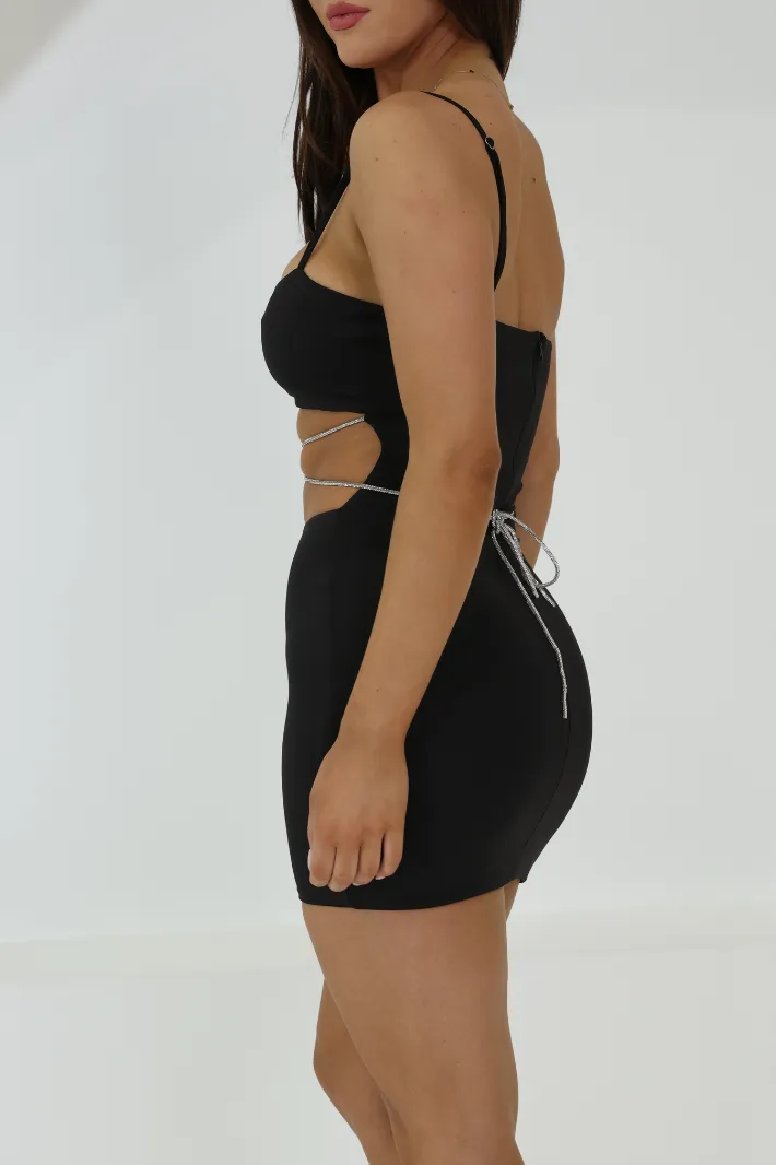 MIKA FRONT CUT-OUT MINI DRESS - Black
