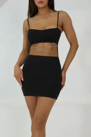 MIKA FRONT CUT-OUT MINI DRESS - Black