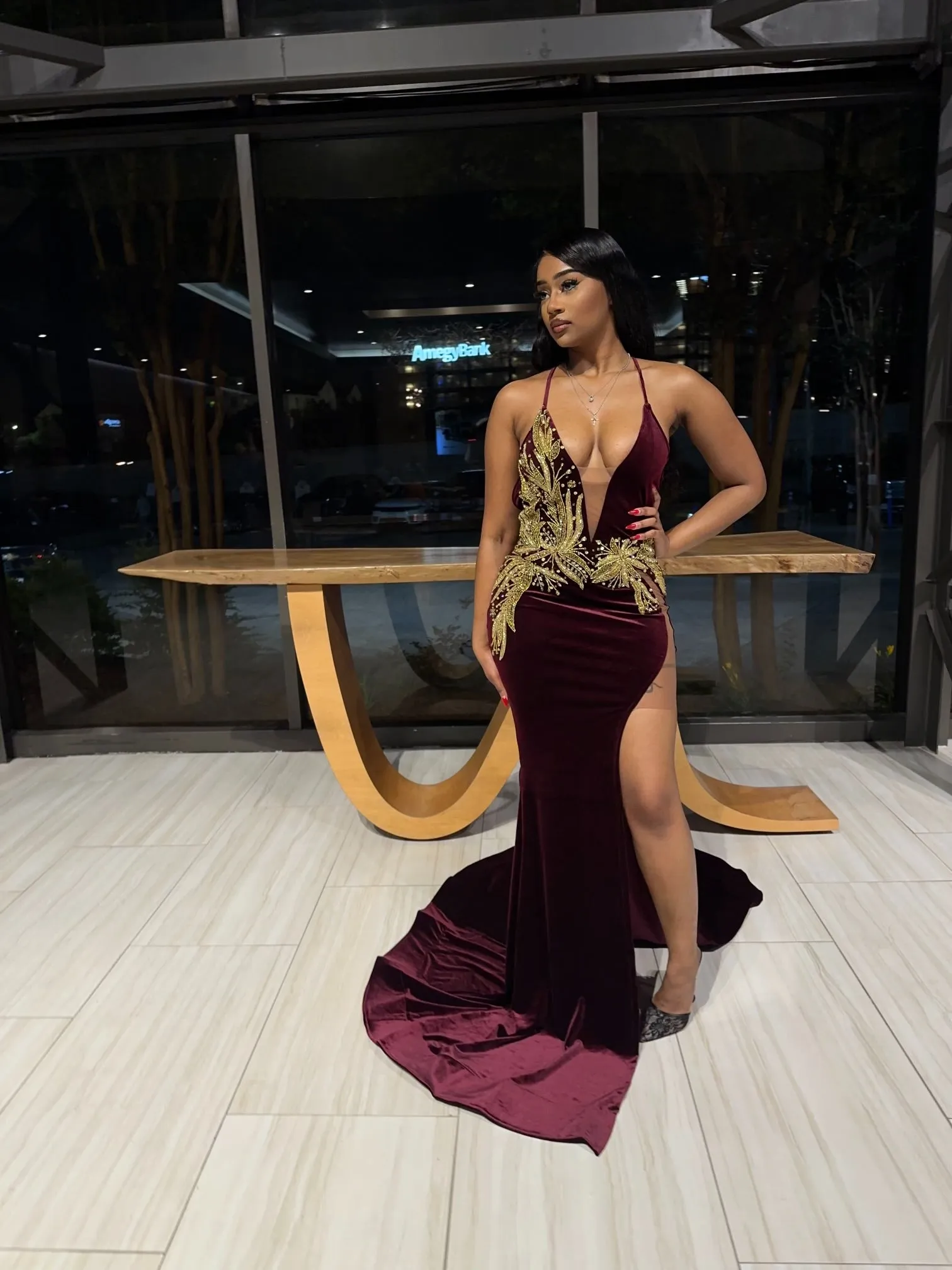 Mina Gown In Burgundy