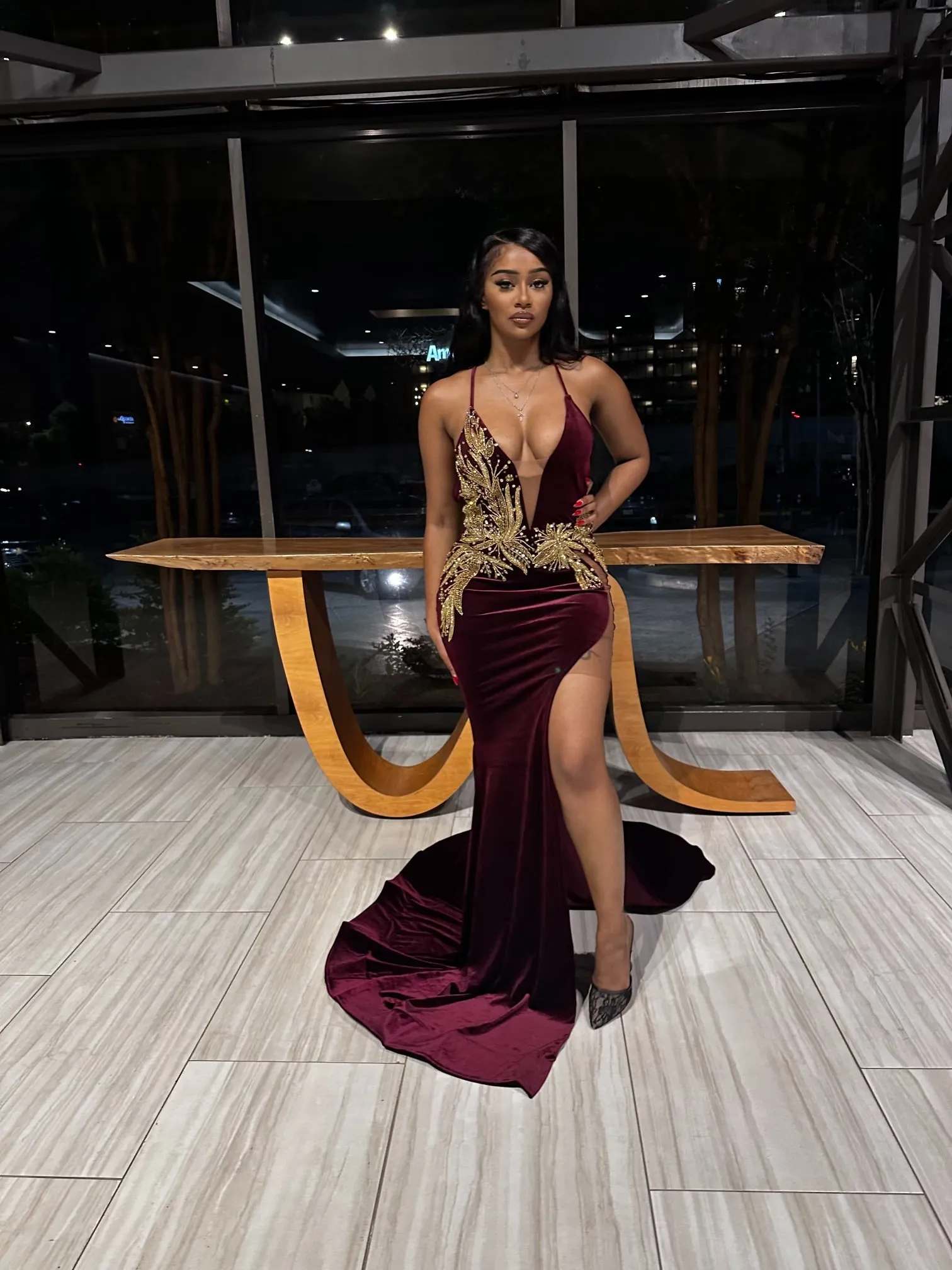Mina Gown In Burgundy