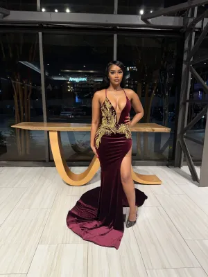 Mina Gown In Burgundy