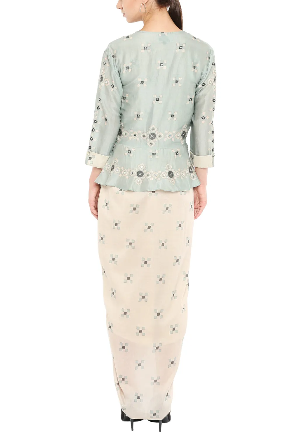 Mirror Printed Drape Dress With Jacket