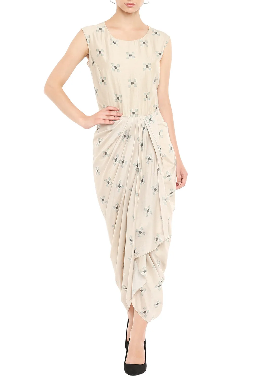 Mirror Printed Drape Dress With Jacket