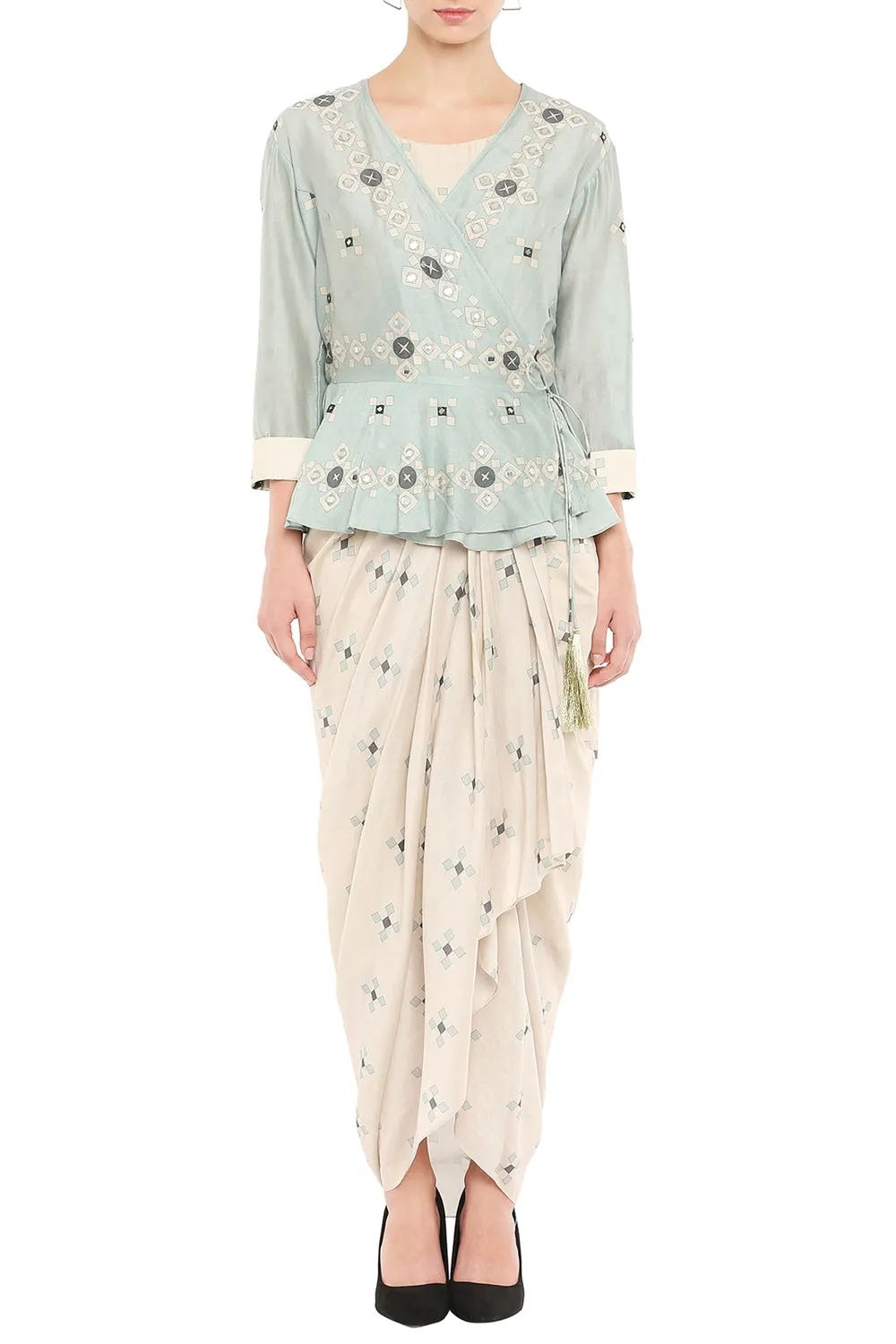 Mirror Printed Drape Dress With Jacket