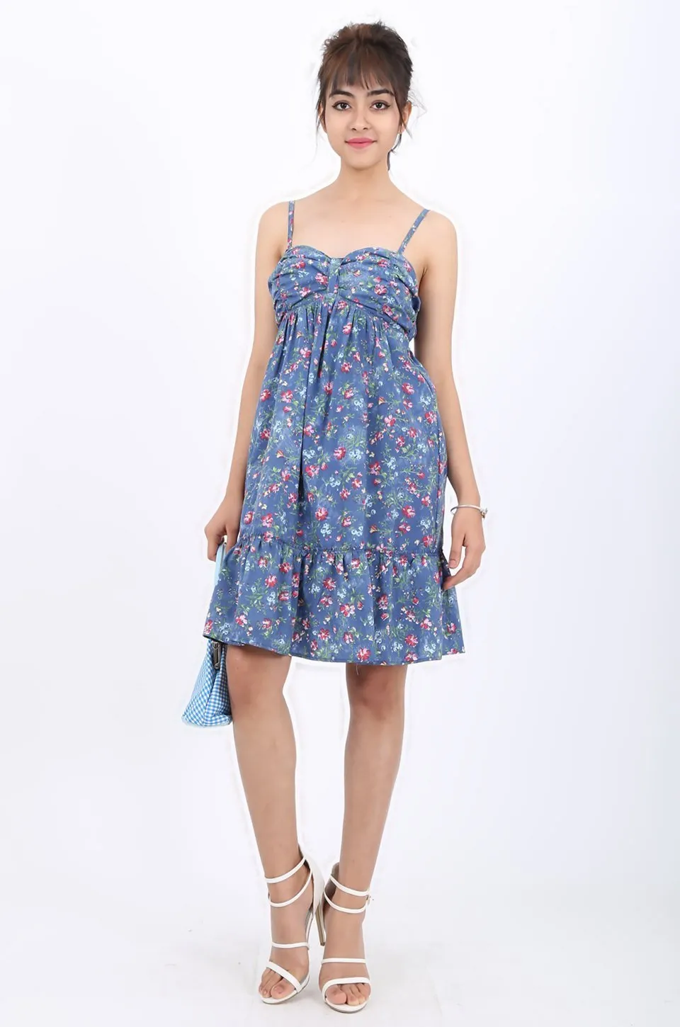 MISS PINKI Reese frill ditsy print summer dress in blue