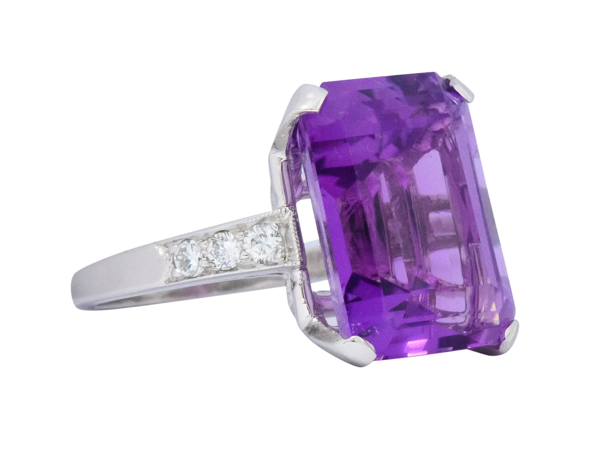 Modern Amethyst Diamond Platinum Gemstone Statement Ring