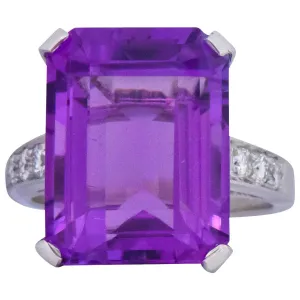 Modern Amethyst Diamond Platinum Gemstone Statement Ring