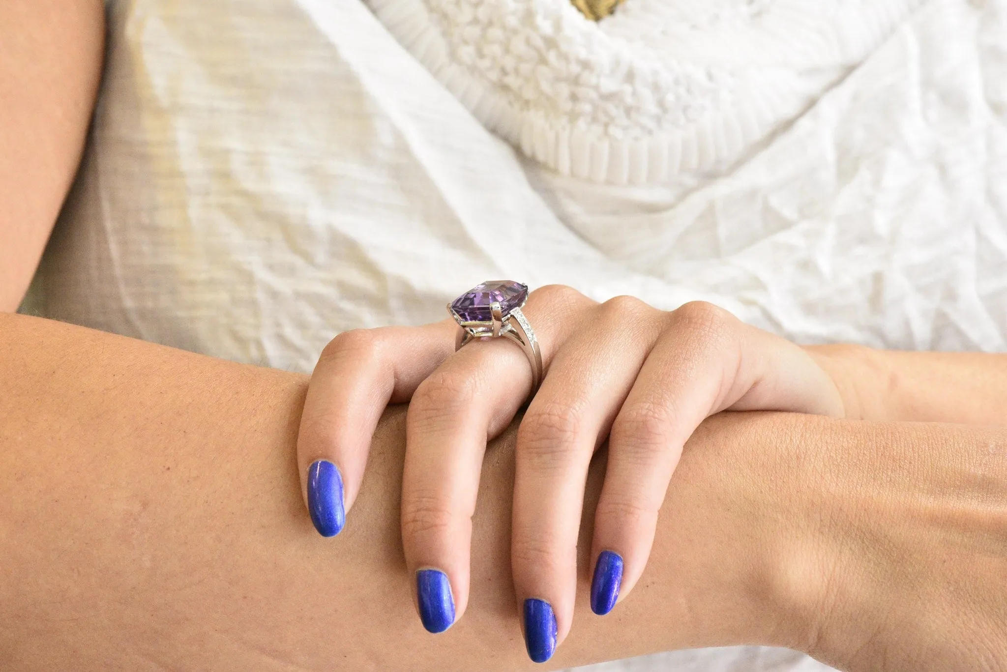 Modern Amethyst Diamond Platinum Gemstone Statement Ring