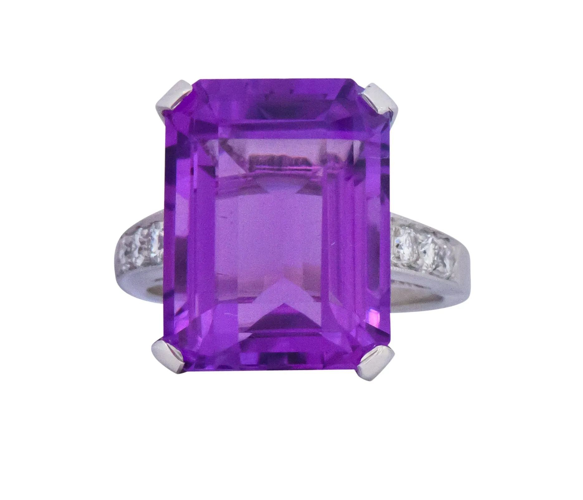 Modern Amethyst Diamond Platinum Gemstone Statement Ring