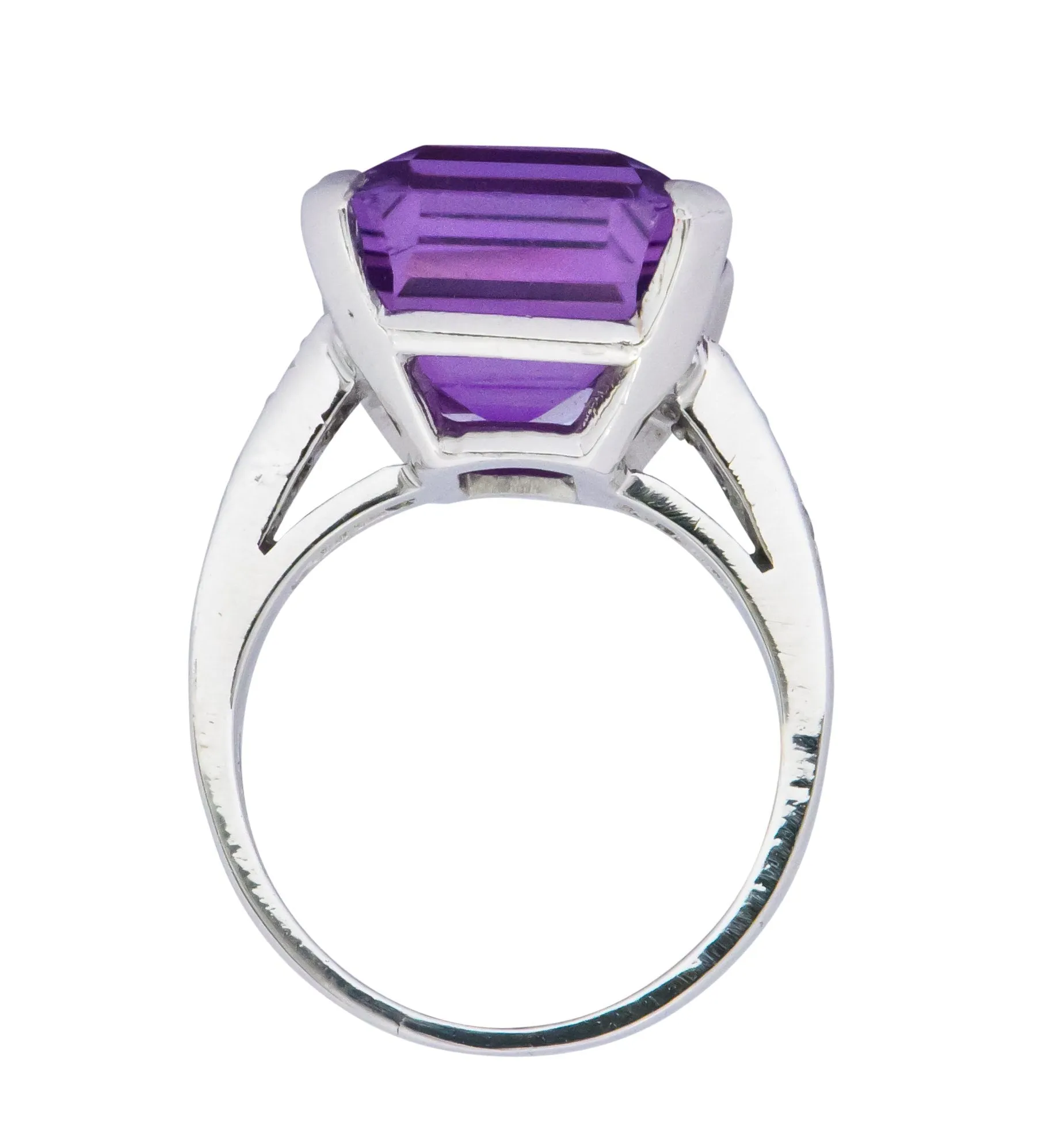 Modern Amethyst Diamond Platinum Gemstone Statement Ring