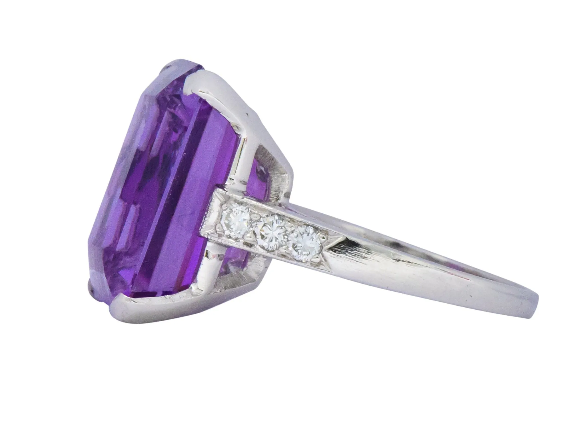 Modern Amethyst Diamond Platinum Gemstone Statement Ring