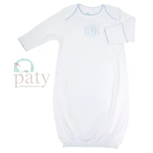 Monogrammed Pima Overlap Shoulder Gown