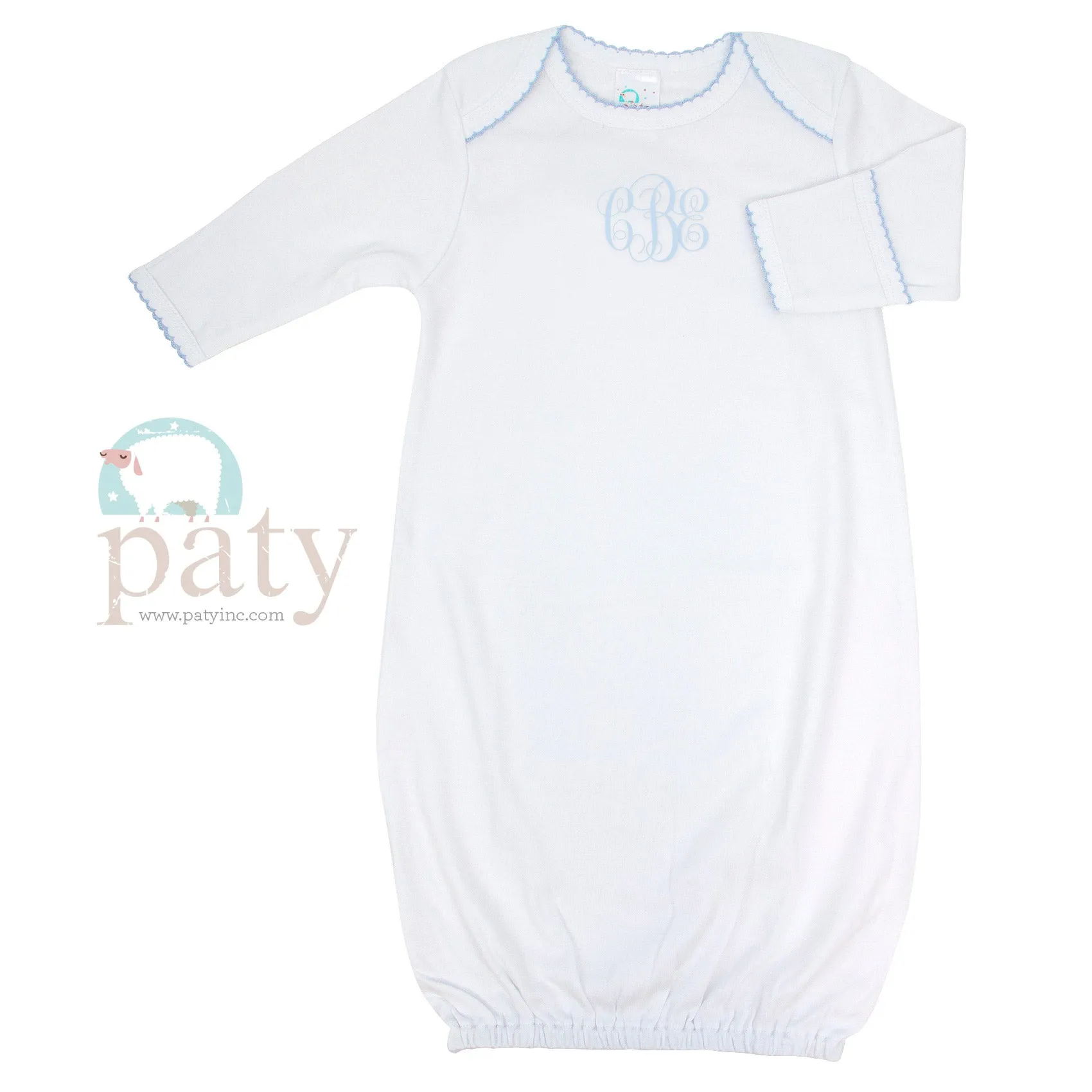 Monogrammed Pima Overlap Shoulder Gown