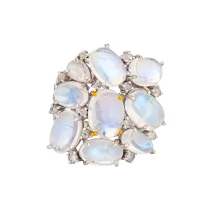 Moonstone Diamond Mosaic Ring Estate 14k White Gold Square Cocktail Jewelry 6.75
