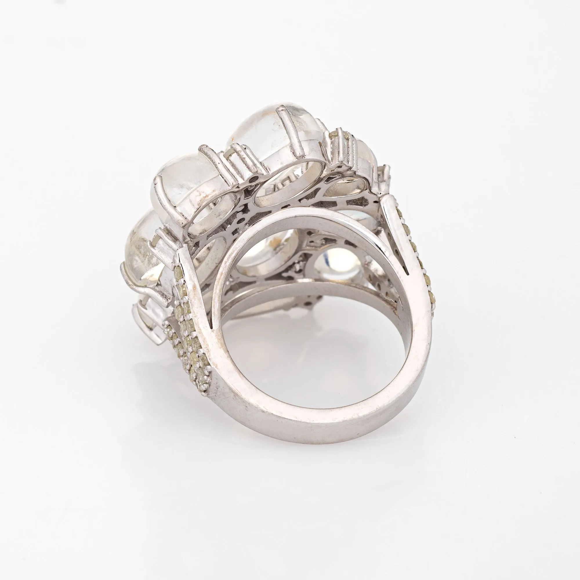 Moonstone Diamond Mosaic Ring Estate 14k White Gold Square Cocktail Jewelry 6.75