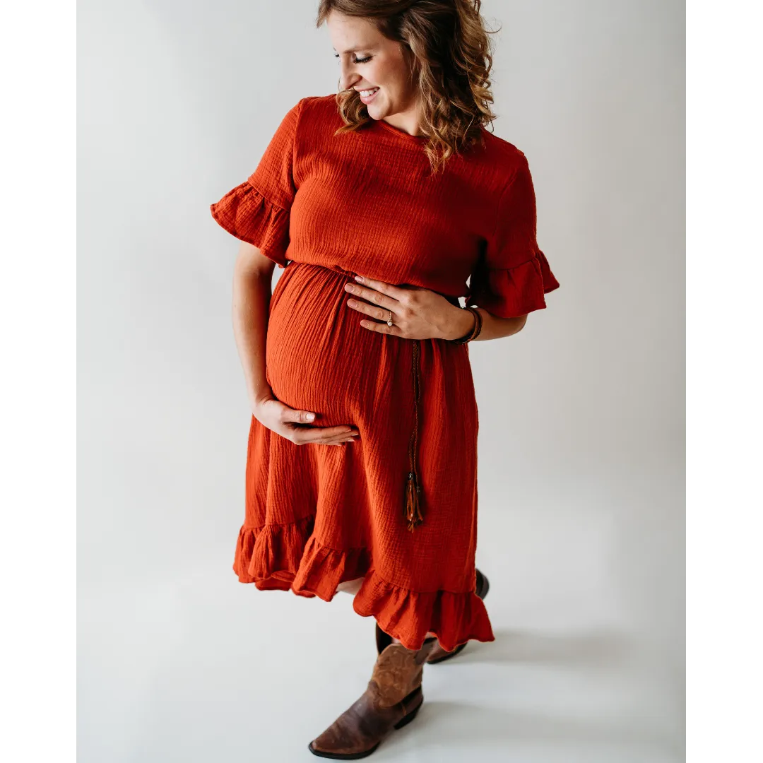 Mother Rust Colored Midi High Low Dress