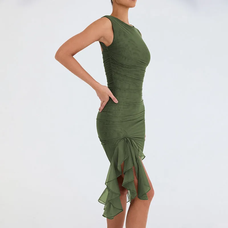 Naima® | Asymmetrical Ruffled Mesh Mini Dress
