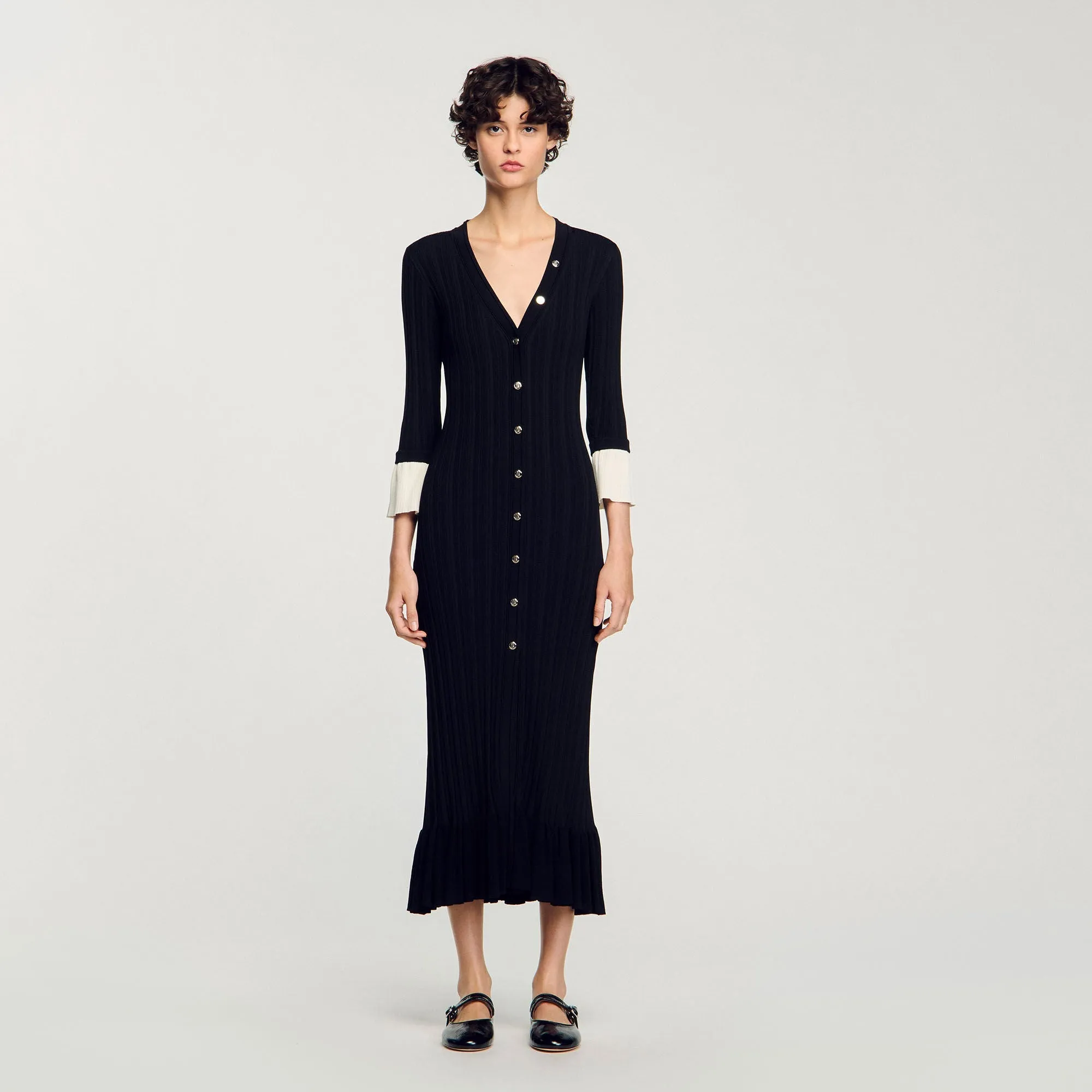 Nara Two-Tone Knit Maxi Dress Black