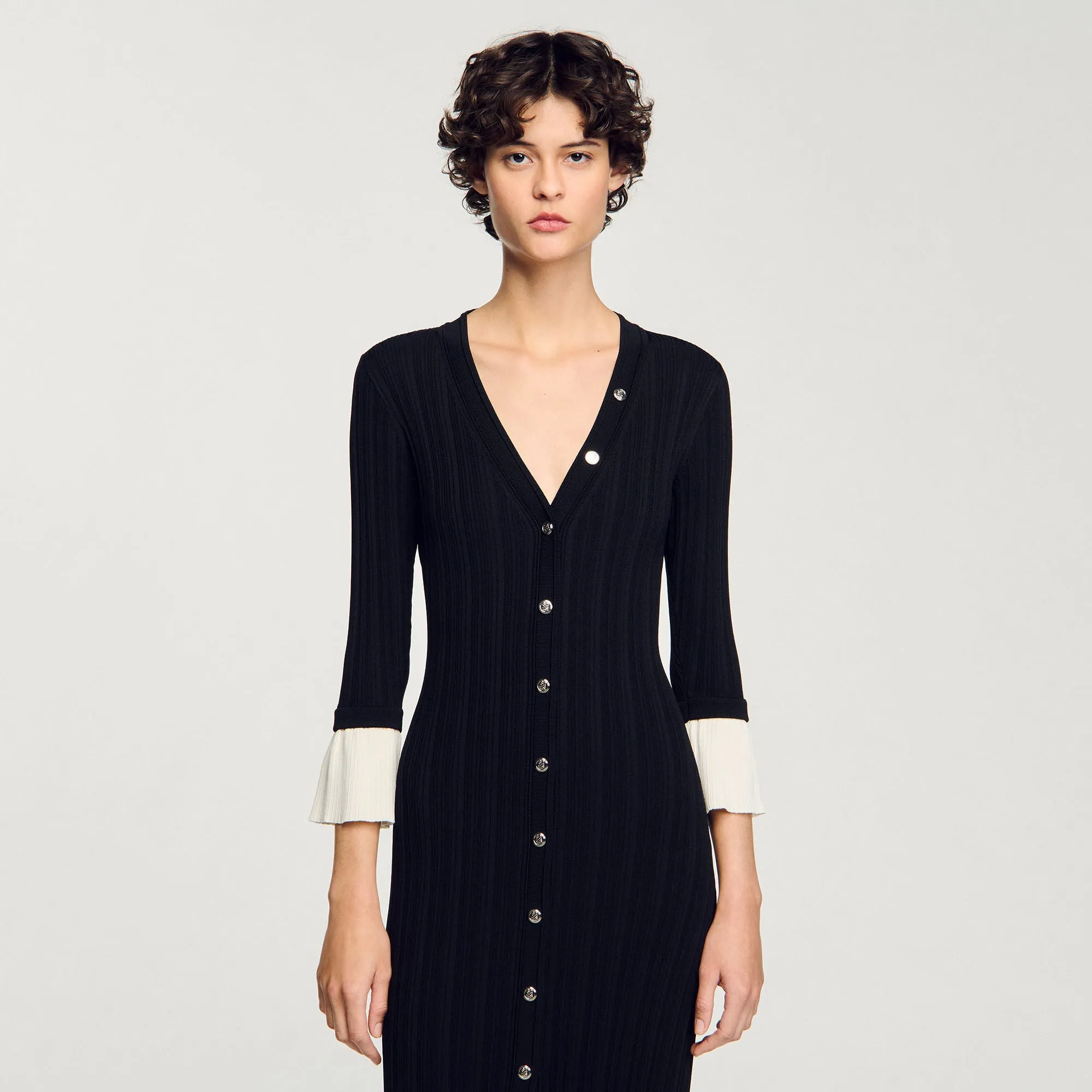 Nara Two-Tone Knit Maxi Dress Black