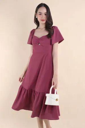 NATALY CUT-OUT MIDAXI DRESS IN MAGENTA