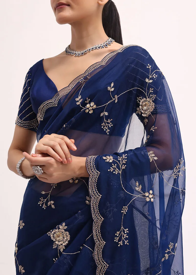 Navy Blue Cutdana Embroidered Saree