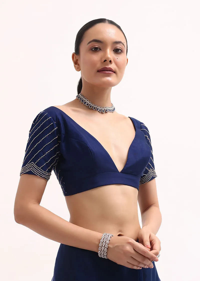 Navy Blue Cutdana Embroidered Saree