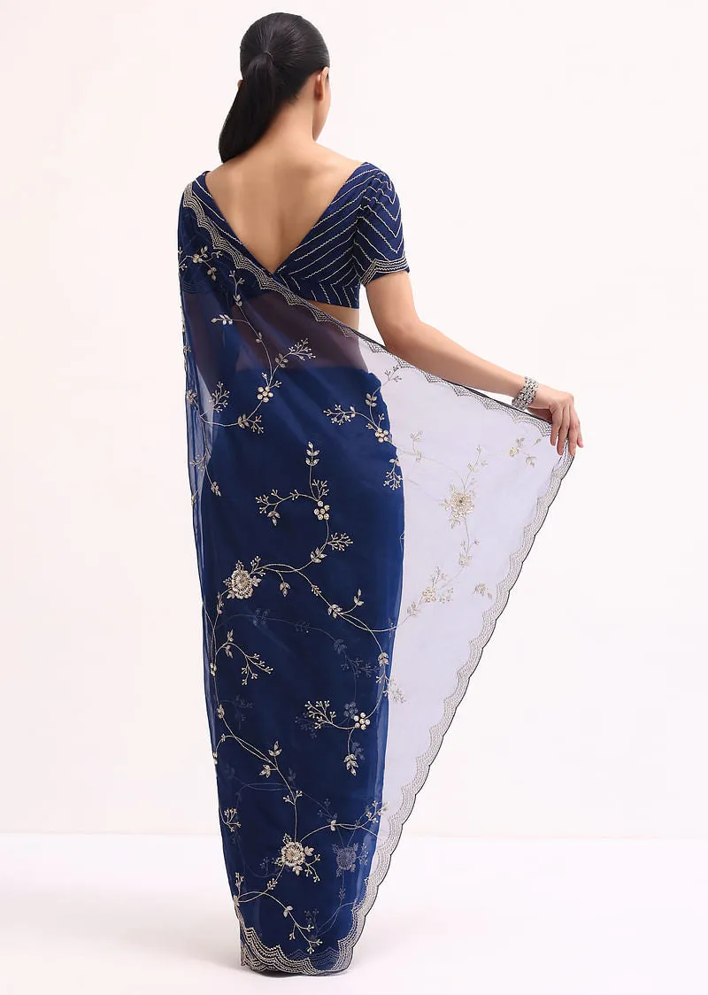 Navy Blue Cutdana Embroidered Saree