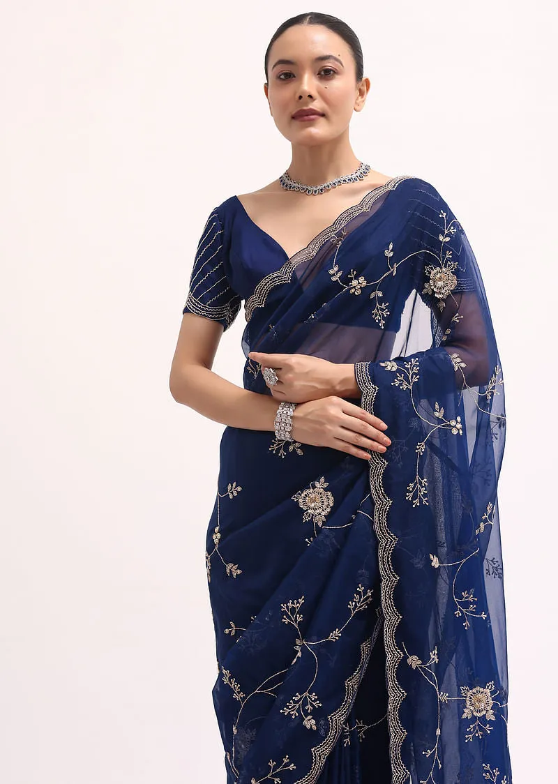 Navy Blue Cutdana Embroidered Saree