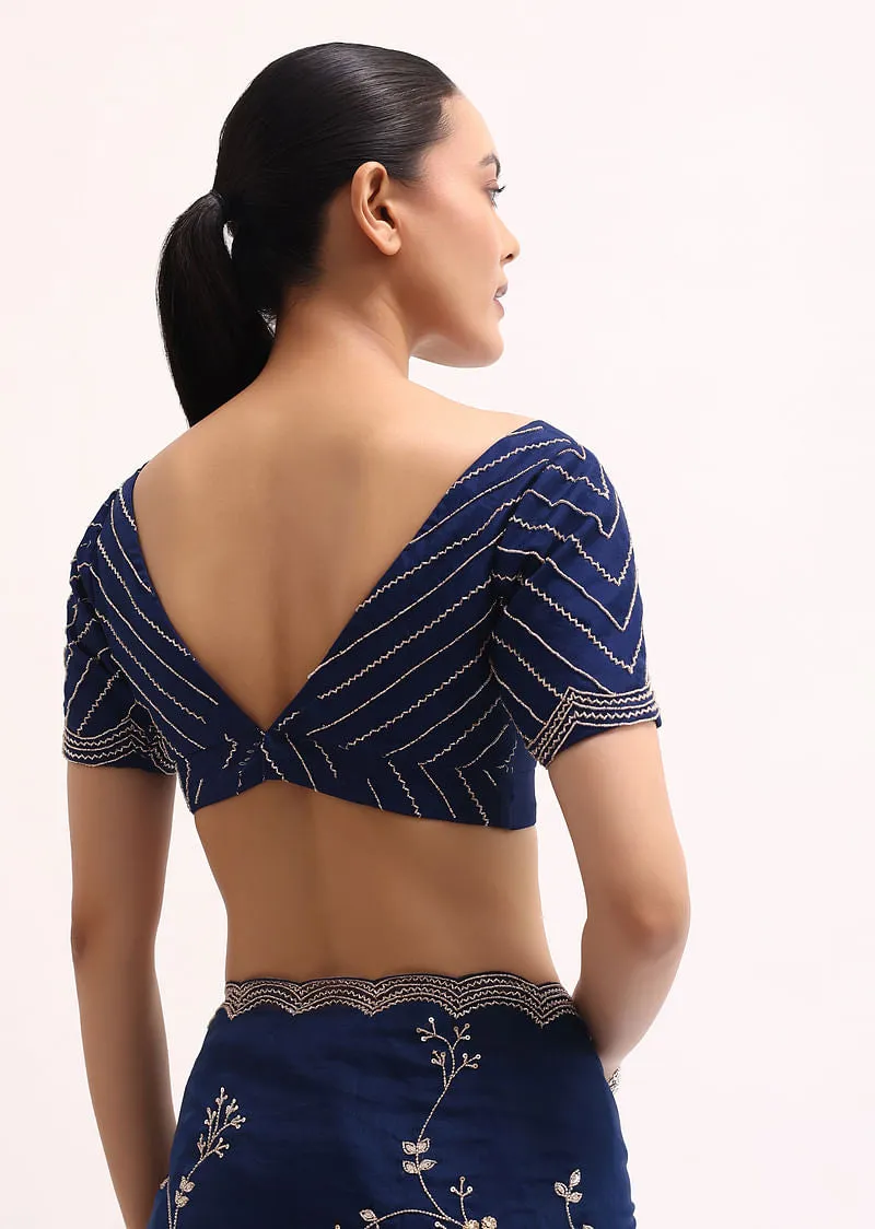 Navy Blue Cutdana Embroidered Saree