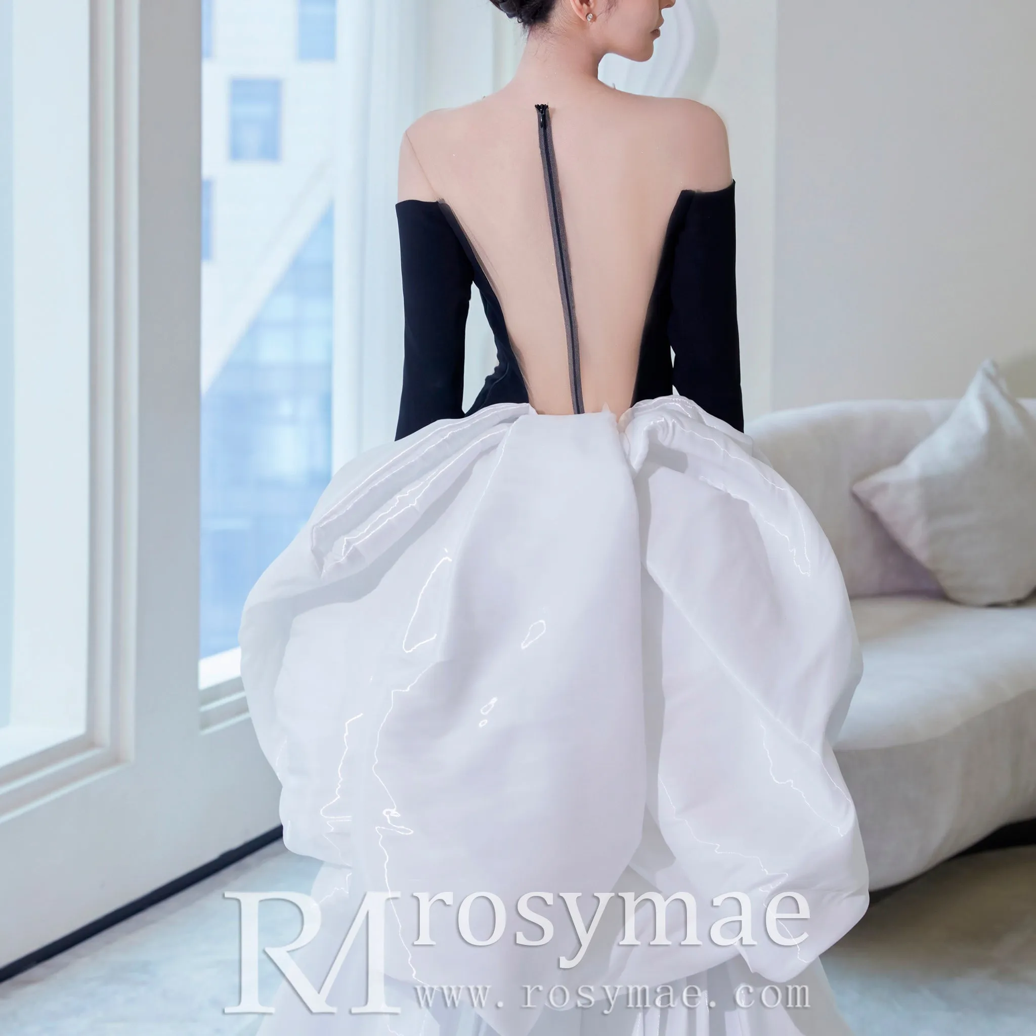 Navy Blue Wedding Dress with White Detachable Train