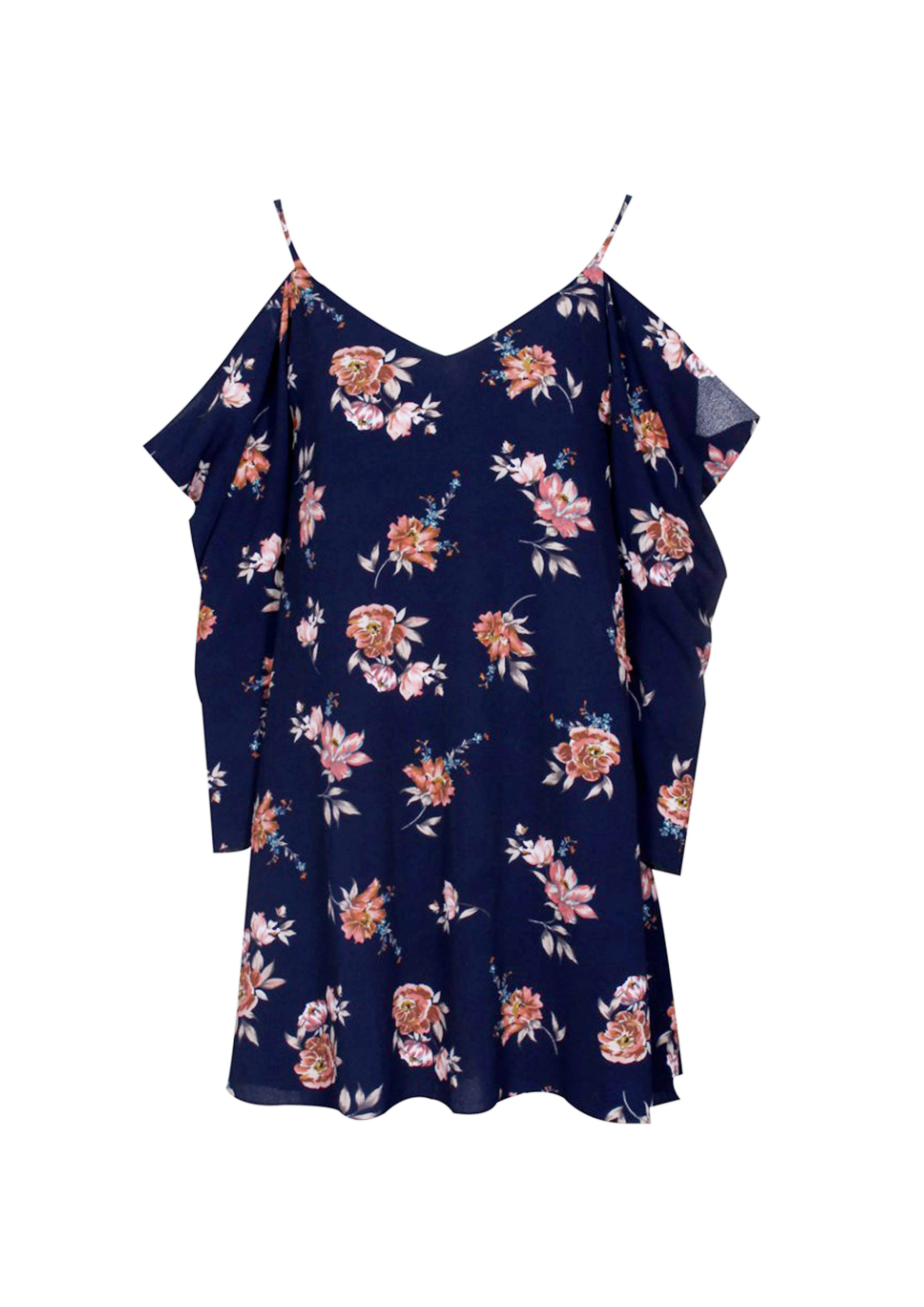 Navy Cut Out Shoulder Swing Dress