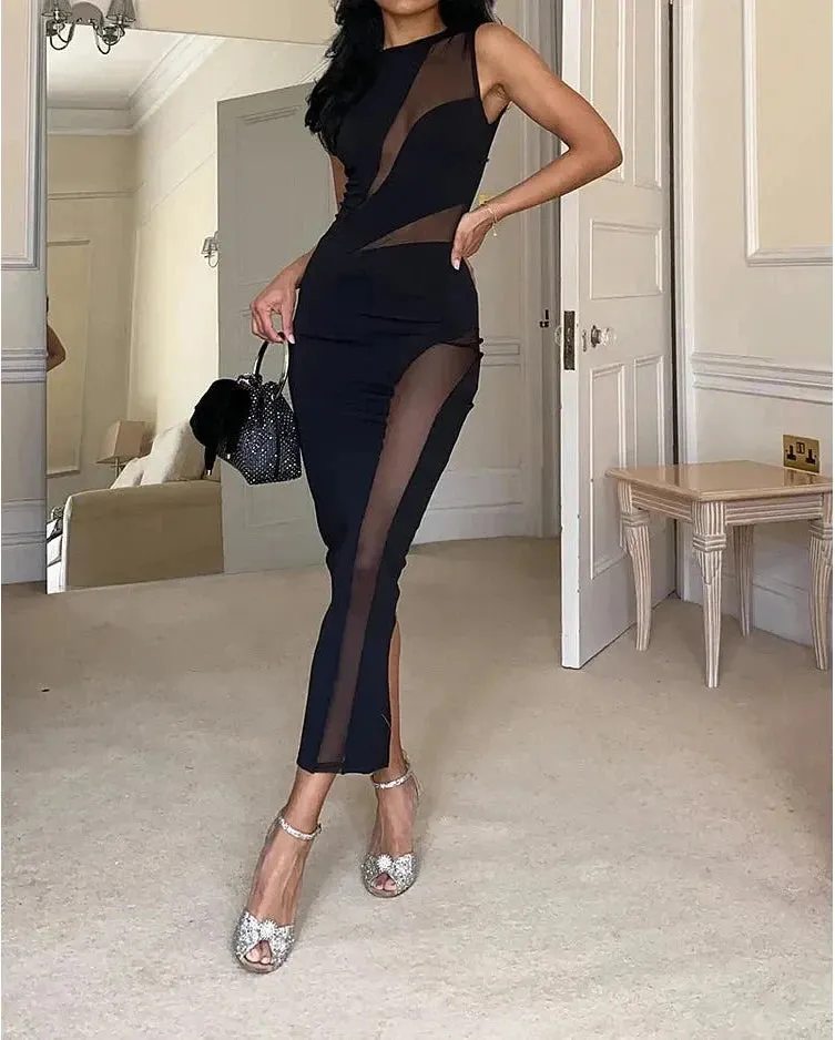 NOIR | MESH CUT-OUT MIDI DRESS