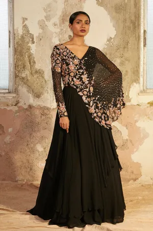Noire Black Layered Georgette Gown
