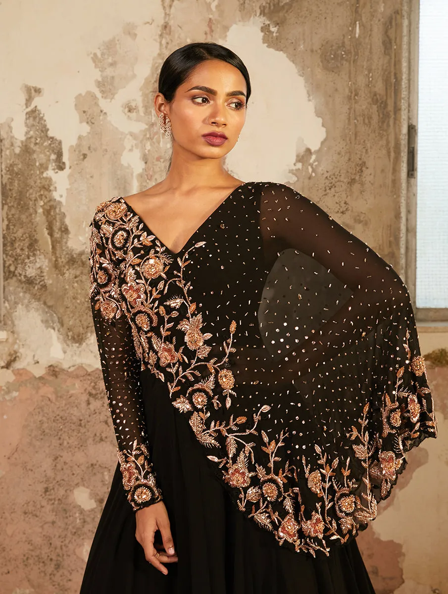 Noire Black Layered Georgette Gown