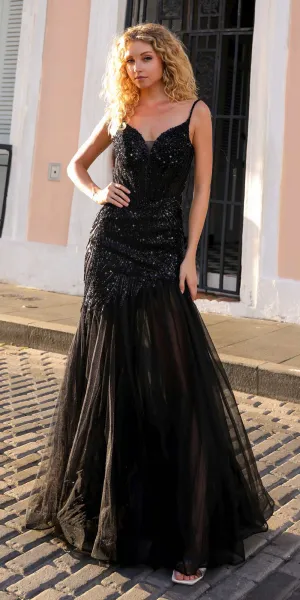 Nox Anabel F1467 Long Sweetheart Sleeveless Tulle Mermaid Gown