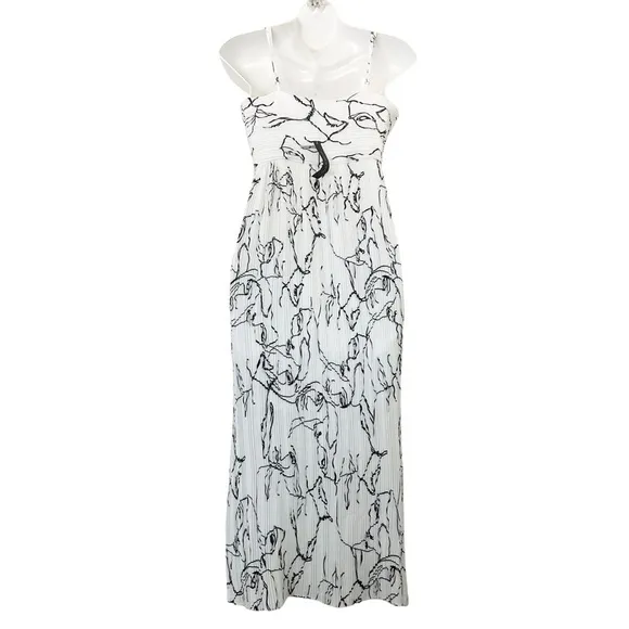 NWT Banana Republic PRINT PLISSÉ MIDI DRESS size 2 line face art pleated white