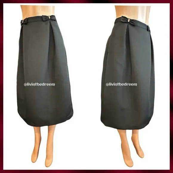 NWT TED BAKER Double Bow Midi Skirt In Black TB SZ 2/ US 4/6 $227