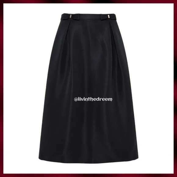 NWT TED BAKER Double Bow Midi Skirt In Black TB SZ 2/ US 4/6 $227