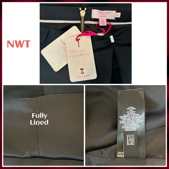 NWT TED BAKER Double Bow Midi Skirt In Black TB SZ 2/ US 4/6 $227